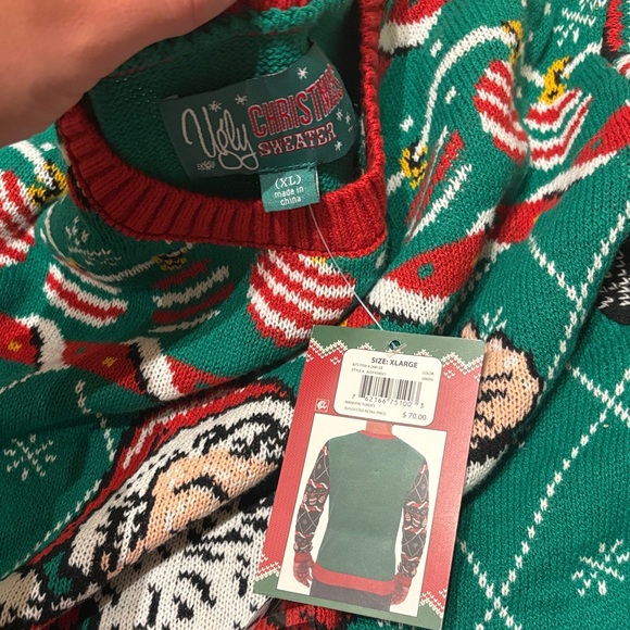 Ugly Christmas Sweater Santa Design - Green, Red, Black - Picture 2 of 3